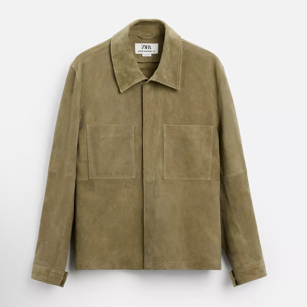 Zara Goat Suede tan Leather Jacket over shirt - Men's Size XL NEW